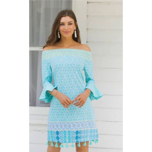 Cabana Life Dress Womens Large Off the Shoulder Tassels UPF Protection